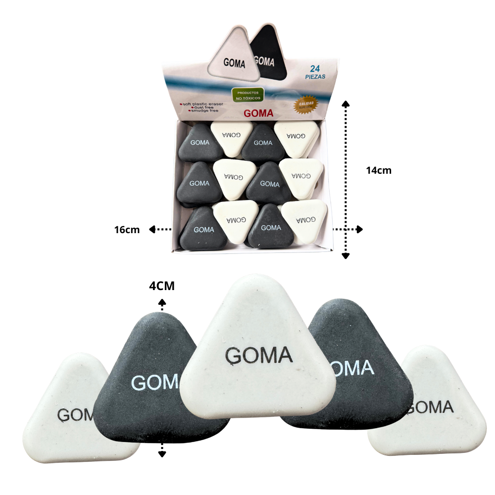 Goma borrador triangulo blanco y negro C/24 piezas